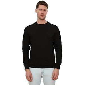 Trendyol Sweatshirt met lange mouwen, zwart, heren, rechte snit, ronde hals, trainingspak, heren, zwart.