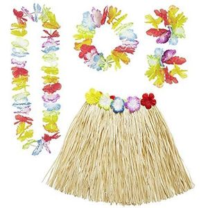 Widmann - Hawaii-kostuumset, raffia rok, bloemenketting, bloemenhoofdband en bloemenarmbanden, zomerfeest, strandfeest