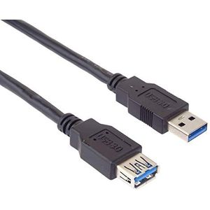 PremiumCord USB 3.0 SuperSpeed verlengkabel met gegevensoverdrachtskabel tot 5 Gbit/s, oplaadkabel USB 3.0 type A bus op 9-polige stekker, 3x afgeschermd, kleur: Zwart, lengte: 0,5 m