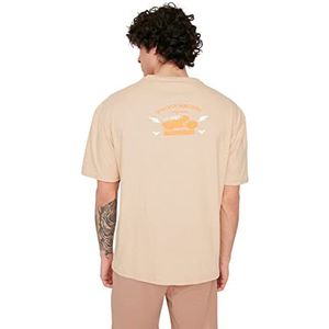 TRENDYOL T-shirt tricoté à col rond pour homme Coupe décontractée, stone, XL