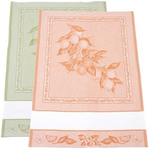 Filet - Set van 2 jacquard keukendoeken met Aida canvas inzetstuk 55 gaten om te borduren, perfect voor het drogen van servies, gemaakt in Italië, citroenmotief, oranje en groen