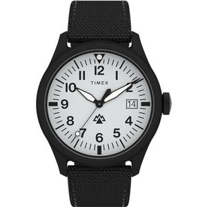 Timex TW2W34700JR Herenhorloge, kwarts, analoog, kunststof armband, zwart, zwart.