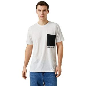 Koton T-shirt à col rond pour homme avec inscription « Slogan Printed Pocket Detailed », Blanc (000), S
