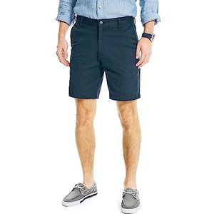 Nautica Classic Fit Flat Front Stretch Solid Chino ""Deck"" Shorts Casual Heren, Echte marine