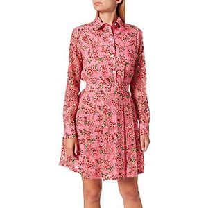 Love Moschino Dames flared shirt lange mouwen met all-over devoré bloemen casual jurk, F.roze/fio.ross