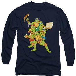 new boundary designs, inc. Tmnt Pizza Party Heren T-shirt met lange mouwen Uniseks, Navy Blauw, L
