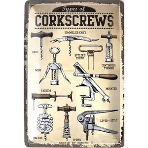 DODINO Corkscrews Retro metalen wandbord, 20 x 30 cm, cadeau-idee voor wijnfans