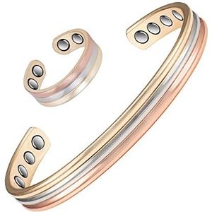 Puur koperen armband en driekleurige gouden koperen ringen voor dames ~ koperen magnetische sieradensets ~ geschenkdoos voor dames, koper, Koper