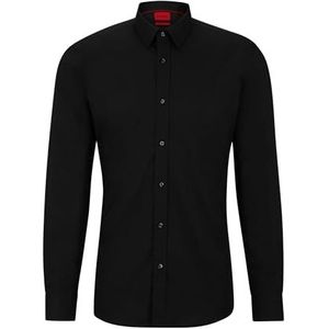 HUGO Elisha02 Extra Slim Fit Herenoverhemd van elastisch katoenen popeline, zwart 1, 48, Zwart 1