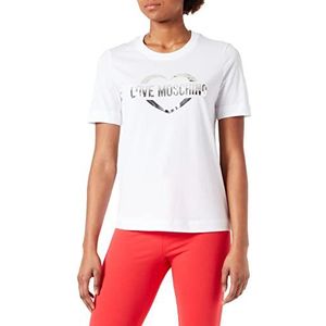 Love Moschino Dames T-shirt met hartprint van zilverfolie, Witte optiek