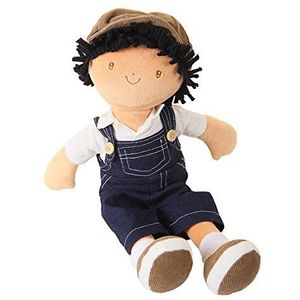 Bonikka Joe tuinbroek, blauw, zwart haar en beige hoed (35 cm)