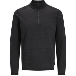 Jack & Jones Jcomace Smu gebreide herentrui met halve ritssluiting, Zwart/Details: gemengd