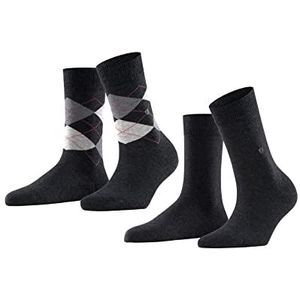 Burlington Everyday Mix 2-pack ademende katoenen sokken versterkt duurzaam zachte mix effen patroon fantasie argyle voor dagelijks leven en werk multipack set van 2 paar, Grijs (Antraciet Melange