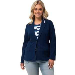 Ulla Popken Blazer van jersey met geribbelde kraag voor dames, Blauw