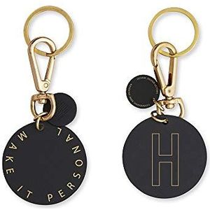 Design Letters Persoonlijke sleutelhanger en tashanger - Letter H, zwart.
