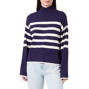 VERO MODA Vmhappiness Ls Highnk Pullover Ga Boo Rep Sweater voor dames, Astral Aura/Stripes: W. Birch