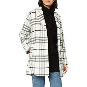 Mexx Checked Wool Coat Dames, wit/antraciet