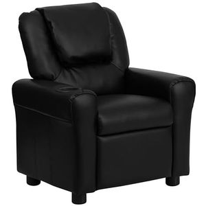Flash Furniture Contemporary Kids ligstoel met bekerhouder en hoofdsteun van leer, zwart, 60,96 x 48,26 x 48,26 cm