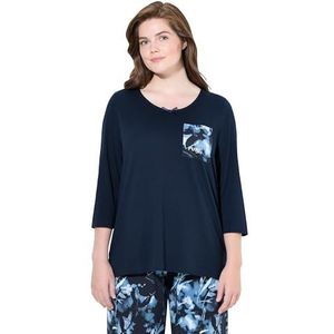 Ulla Popken Pyjama, U-boot-uitgesneden, 3/4-arm, Biobaumwolle pijama-bovenstuk voor dames, Marinier