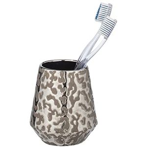 WENKO Burgos Tandenborstelhouder van hoogwaardig keramiek met glanzend patroon, extravagante tandenborstelbeker, diameter 9,1 x 10,5 cm, badkameraccessoires voor tandenborstels, gestructureerd oppervlak, grijs/platina