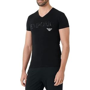 Emporio Armani V-hals T-shirt Essential Megalogo pyjamatop voor heren (1 stuk), zwart.