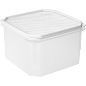 TATAY Voedselcontainer, luchtdicht, 2,9 L capaciteit, flexibel drukdeksel, BPA-vrij, magnetron- en vaatwasmachinebestendig, wit. Afmetingen: 18,5 x 18,5 x 12,2 cm
