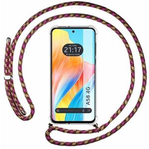 Tumundosmartphone Coque transparente pour OPPO A58 4G avec cordon rose/doré