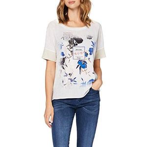 Gerry Weber Dames T-shirt met korte mouwen, overgesneden schouders, strepenpatroon en bloemen, ecru/wit