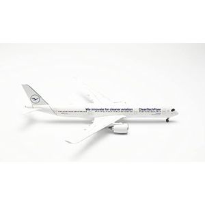 herpa Airbus Lufthansa A350-900 CleanTechFlyer, D-AIVD, schaal 1:200, model, verzamelstuk, vliegtuig zonder standaard, miniatuur kunststof figuur, 572460, wit, blauw