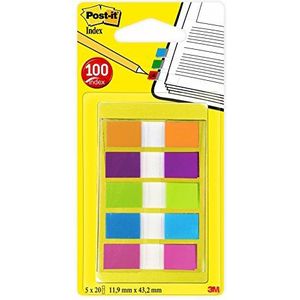 Post-it Index Mini 683-5CB2 Plakstrips – gekleurde zelfklevende notities in extra klein formaat 11,9 x 43,2 mm – 5 plakstrips à 20 vellen in 5 kleuren in praktisch etui