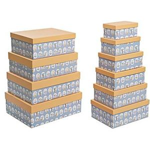 Set van opstapelbare opbergboxen DKD Home Decor dieren Blauw Karton (43,5 x 33,5 x 15,5 cm)