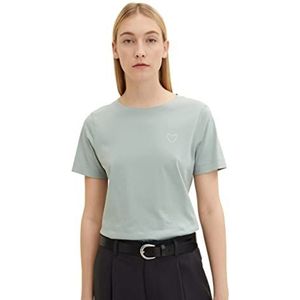 TOM TAILOR Dames T-shirt basique avec broderie en forme de cœur 1034508, 16005 - Green Mist, XL