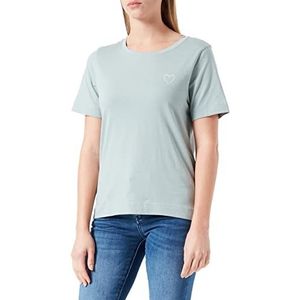 TOM TAILOR Dames Basic T-Shirt met Hartborduurwerk, 16005 - Green Mist, M, 16005 - Green Mist