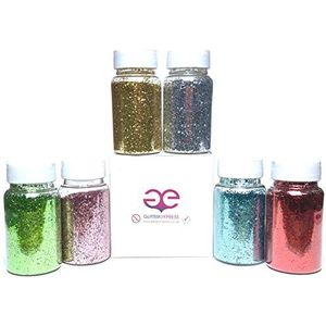 Glitterexpress pailletten, PET, roze, groen, zilver, goud, blauw, rood, 60 g x 6