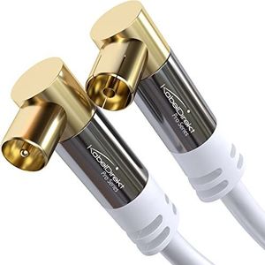 KabelDirekt - TV-antennekabel, 4K 90° haakse tv-kabel – 5 m – wit hoek-coaxkabel met onbreekbare metalen stekker voor digitale en analoge televisie (2x 90° hoek aansluiting)