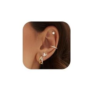 Adramata 4 paar damesoorbellen van 925 sterling zilver, gouden creolen, hypoallergene CZ oorbellen voor meerdere piercings, Sterling zilver