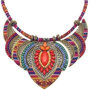 Yazilind Etnische stijl Chunky Collar Kleurrijke Tribal Festival Kralen Bib Choker Kostuum Ketting