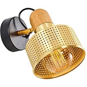 Homemania 8698522564838 Giove wandlamp rond goud, hout, zwart metaal, 15 x 20 x 20 cm, 1 x E27, max. 40 W