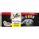 SHEBA Mini-netten – versheidszakjes in saus, selectie van gevogelte voor volwassen katten, 40 x 85 g