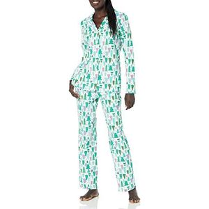 Amazon Essentials Ensemble pyjama en flanelle à manches longues et pantalon boutonné sur le devant pour femme, motif arbre festif écru, taille XS