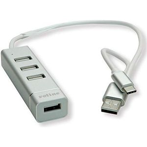 ROLINE USB 2.0 hub voor laptop 4 poorten type A + USB-C aansluitkabel voor gegevens en voeding