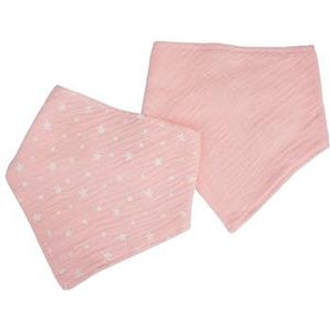 Set van 2 Bandana-slabbetjes 100% katoenen gaas, 16 x 41 cm, roze