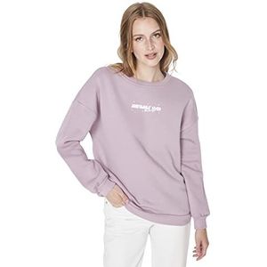 Trendyol Crew Neck with Slogan Regular Sweatshirt Maillot de survêtement Femme, Lilas, XS