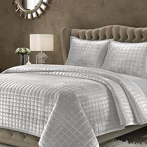 Tribeca Living Florencequiquwh Florence fluweel oversized beddengoed koningin wit zilver grijs tweelingen
