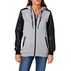 Urban Classics Dames Diamond Leather Imitatie Sleeve Zip Hoody Dames, meerkleurig (grijs/zwart 119)