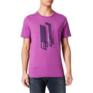 BOSS Heren T-shirt 2 Regular Fit van katoenen jersey met artistiek logo, Bright Purple523, M, Bright Purple523
