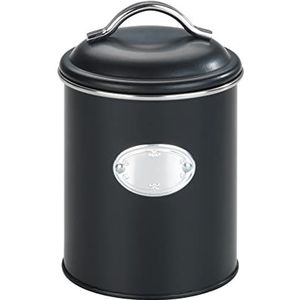 Wenko 54067100 Opbergdoos Nero, 1 liter, vershouddoos voor luchtdichte opslag van levensmiddelen, waterdicht, van gelakt metaal met applicatie, retro design, Ø 11,5 x 16,5 cm, zwart
