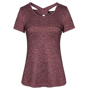 Sykooria Sportshirt voor dames, korte mouwen, ademend, sneldrogend, elastisch, yoga, gym, bordeaux, S, Bordeaux