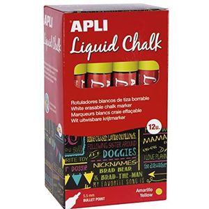Apli - Liquid Chalk vloeibare krijtstiften, uitwisbaar, ronde punt, 5,5 mm, geel, 12 stuks