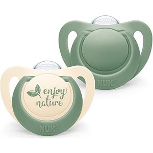 NUK for Nature Babyfopspeen in set van 2, van duurzame siliconen, orthodontische vorm, BPA-vrij, 0-6 maanden, eucalyptusgroen